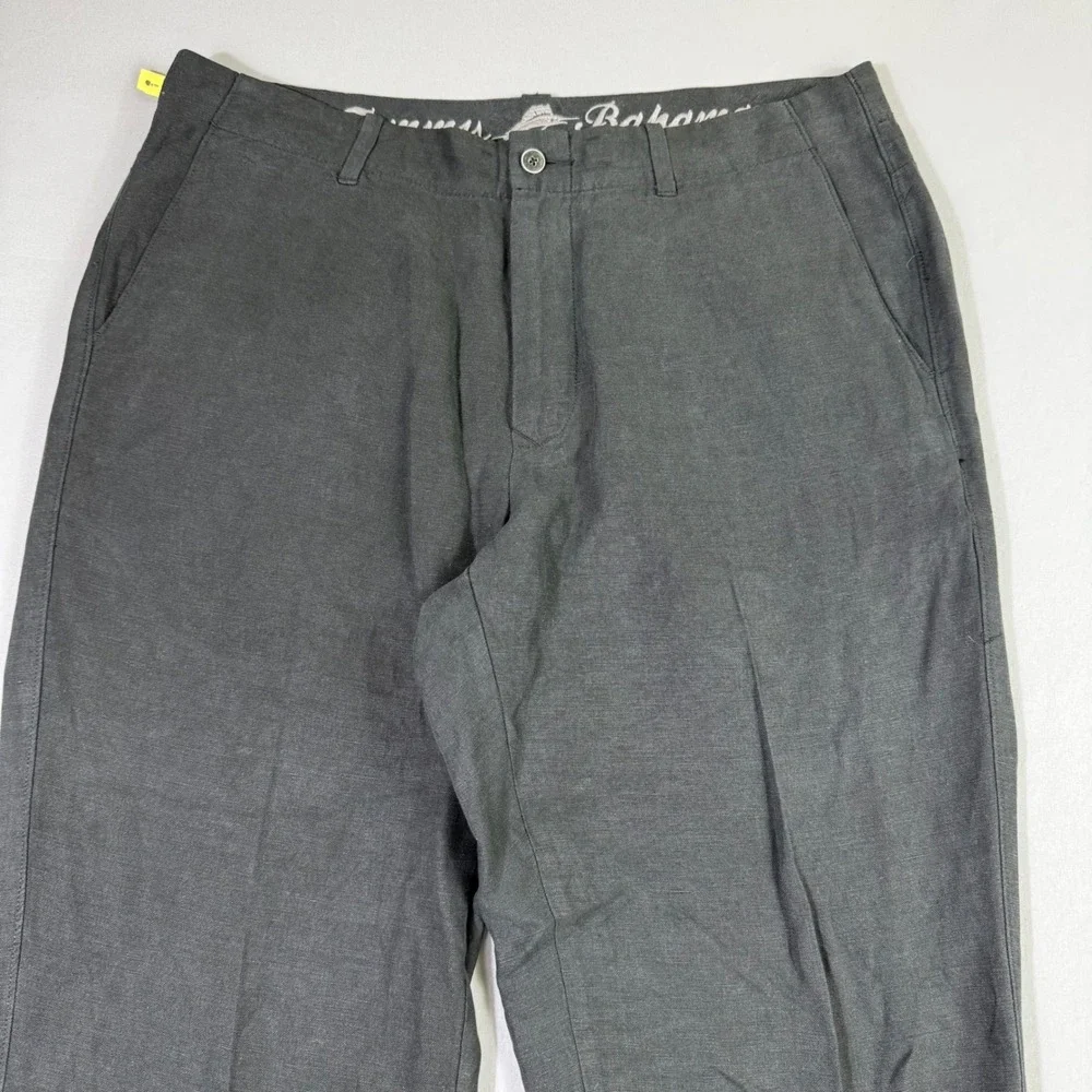 Tommy Bahama Pants Mens 34x30 Black Linen Silk Blend Straight Leg Relaxed Fit